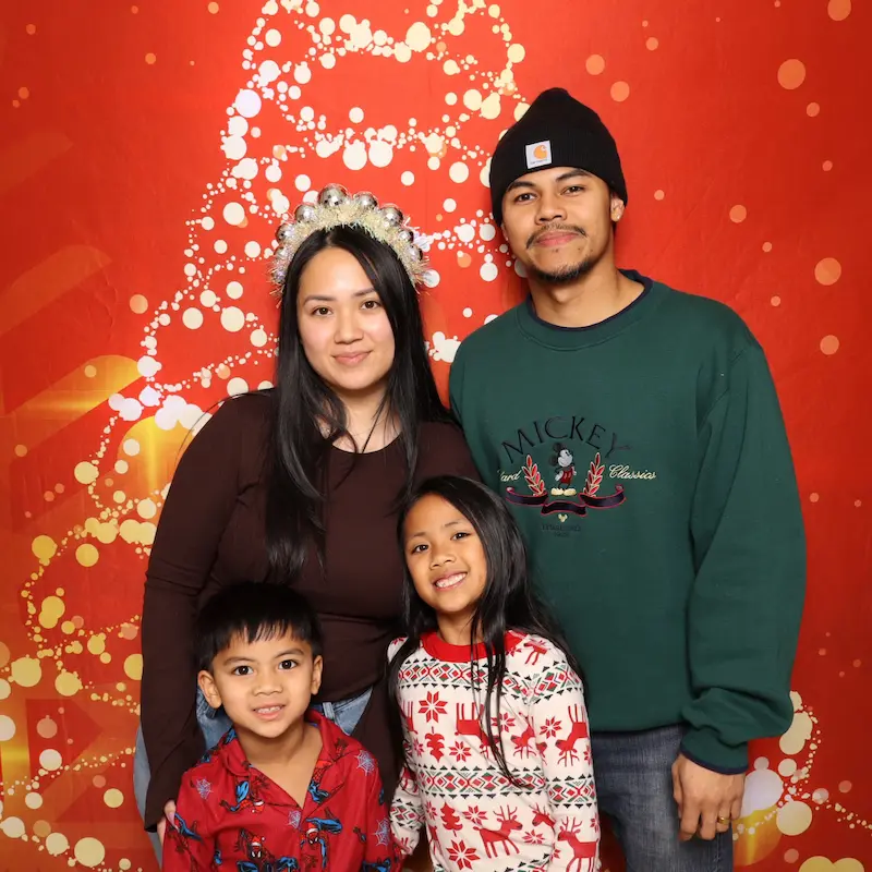 Red Gold Holiday Tree photo booth backdrop