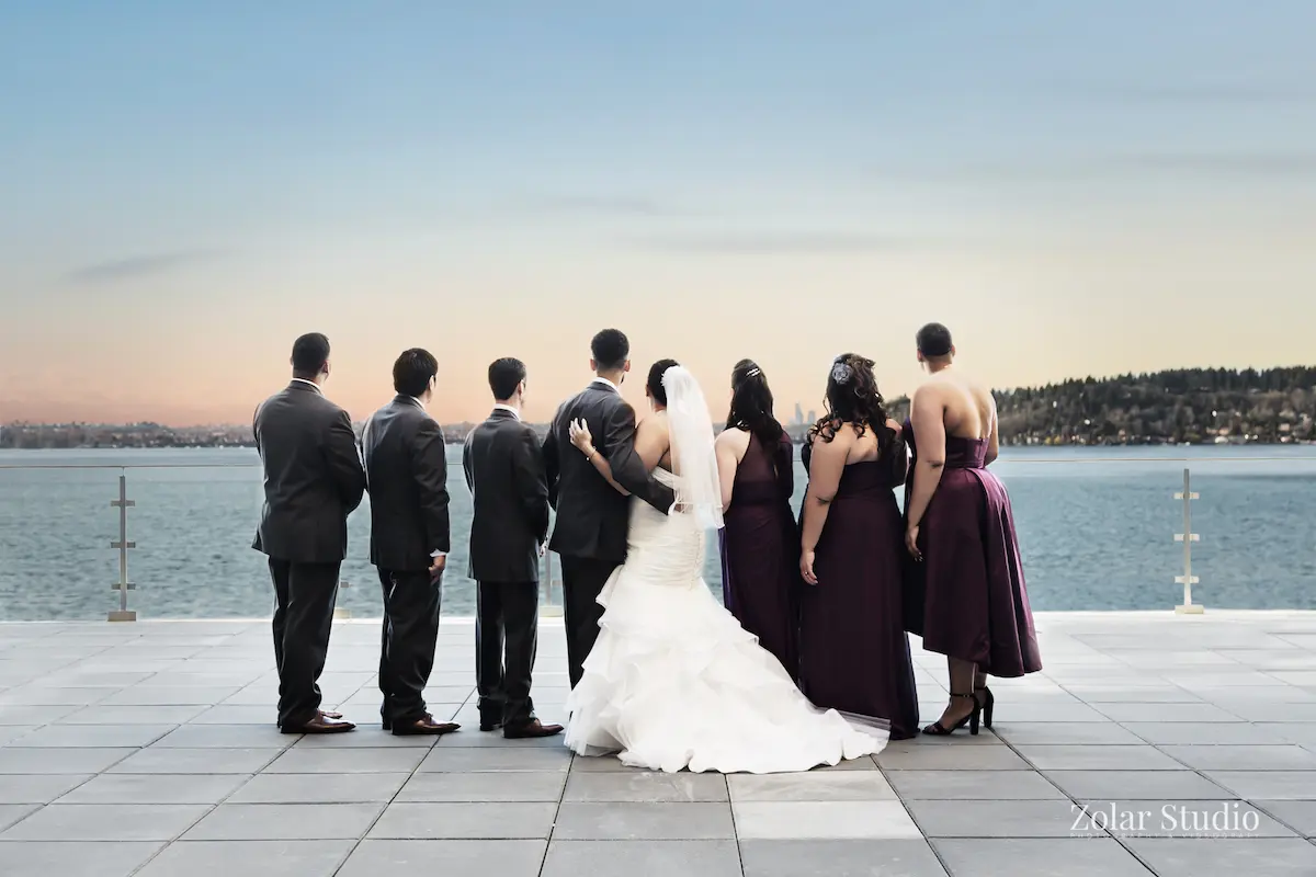 Wedding celebration photography by lake